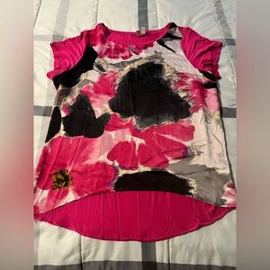 Madison Bold Floral Top, Pink Black Gray, Mixed Media, Size L